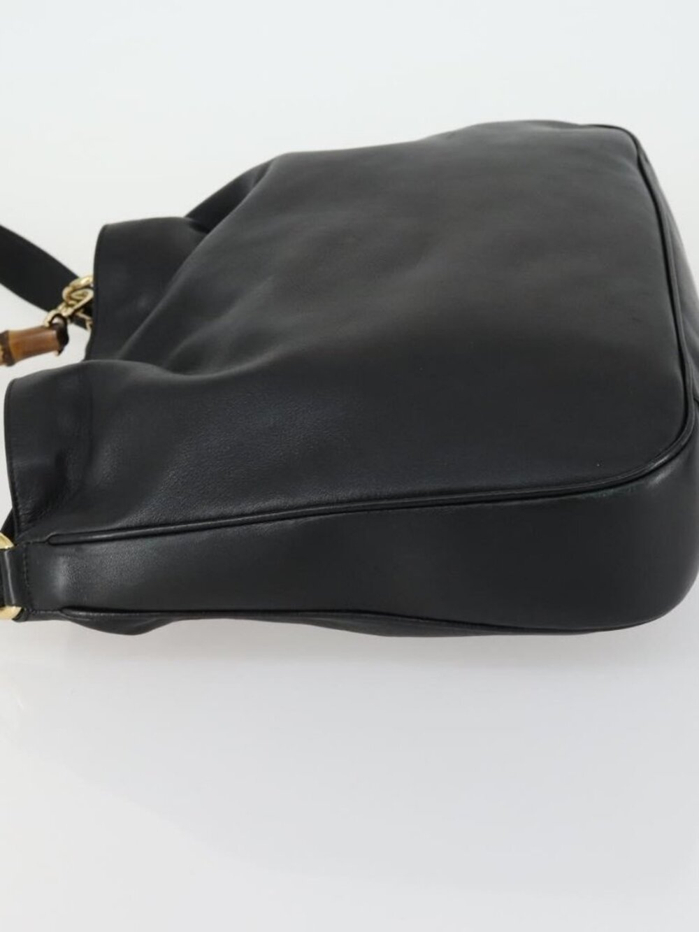 Authentic GUCCI Bamboo Shoulder Bag Leather 2way Black Gold 001 1577 - Picture 12 of 16
